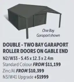 Stratco Double - two bay garaport roller doors on gable end offer