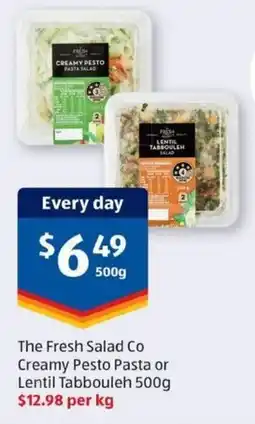 ALDI The Fresh Salad Co Creamy Pesto Pasta or Lentil Tabbouleh offer