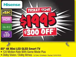 JB Hi-Fi 85" 4K Mini LED QLED Smart TV offer