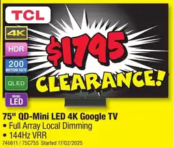 JB Hi-Fi 75" QD-Mini LED 4K Google TV offer