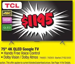 JB Hi-Fi 75" 4K QLED Google TV offer