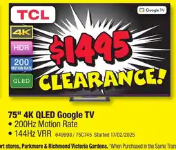 JB Hi-Fi 75" 4K QLED Google TV offer