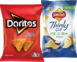 IGA Doritos Corn Chips 150-170g or Smith’s Thinly Cut Chips 175g Selected Varieties offer