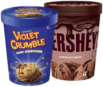 IGA Violet Crumble, Hershey's or Reese's Ice Cream 1 Litre or Sticks 4 Pack Selected Varieties offer