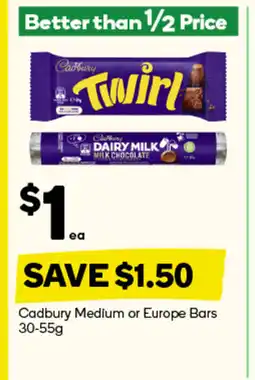 Woolworths Cadbury Medium or Europe Bars offer