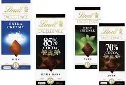 Coles Lindt Excellence or Lindor Block Chocolate 80g-100g offer