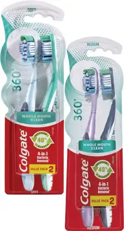 Coles Colgate 360 Degree Soft or Medium Toothbrush 2 Pack offer