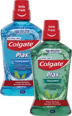 Coles Colgate Plax Fresh Mint or Peppermint Mouthwash 500mL offer