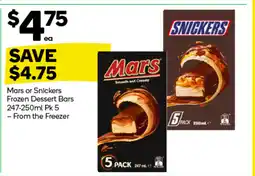 Woolworths Mars or Snickers Frozen Dessert Bars offer