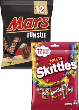 Coles Mars Chocolate Fun Size 132g-192g or Skittles Fun Size 180g offer