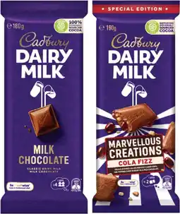 Coles Cadbury Dairy Milk Block Chocolate 150g-190g offer