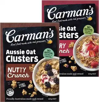 Coles Carman's Aussie Oat Crunchy Clusters 450g offer