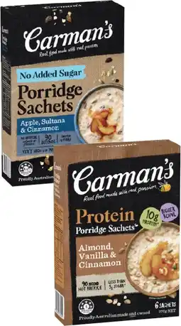 Coles Carman's Porridge Sachets 240g-320g offer