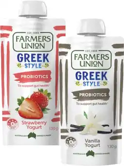 Coles Farmers Union Yogurt Pouch 130g offer