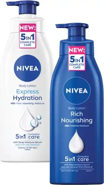 Coles Nivea Rich Nourishing or Express Hydration Body Lotion 400mL offer