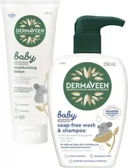 Coles Dermaveen Baby Moisturising Lotion or Soap Free Wash & Shampoo 250mL offer