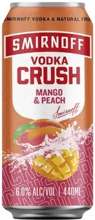 Coles Smirnoff Crush 6% Peach & Mango 4x440mL offer