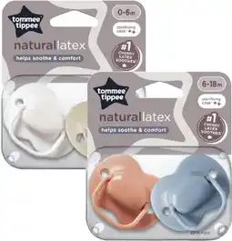 Coles Tommee Tippee Baby Natural Cherry Latex Soothers 0-6 Months or 6-18 Months 2 Pack offer