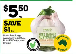 Woolworths Macro Free Range Australian Fresh Whole Plain RSPCA Approved Chicken offer