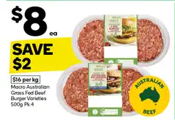 Woolworths Macro Australian Grass Fed Beef Burger Varieties offer