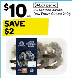 Woolworths JC Seafood Jumbo Raw Prawn Cutlets offer