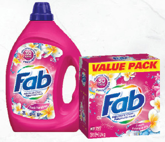 Drakes Fab laundry liquid 1.8lt- 2lt or powder 1.8kg-2kg offer