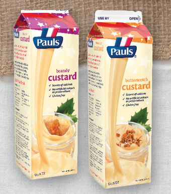 Drakes Pauls brandy or butterscotch custard 1kg offer