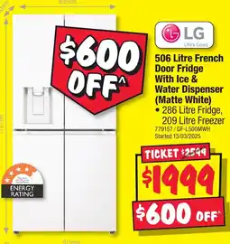 JB Hi-Fi French Door Fridge With Ice & Water Dispenser (Matte White) offer