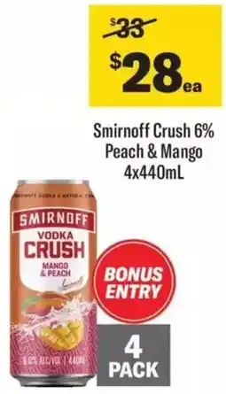 Liquorland Smirnoff Crush 6% Peach & Mango offer