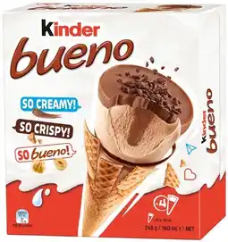 IGA Kinder Bueno Ice Cream Cone 4 Pack Selected Varieties offer