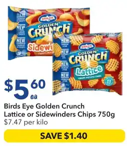 Ritchies Birds Eye Golden Crunch Lattice or Sidewinders Chips offer