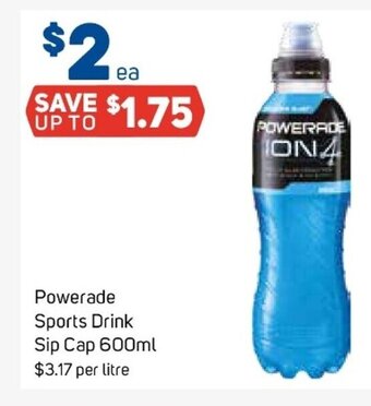 Foodland Powerade Sports Drink Sip Cap 600ml offer