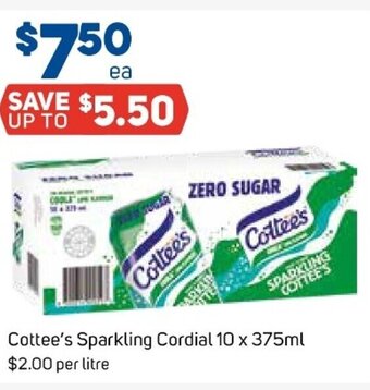 Foodland Cottee's Sparkling Cordial 10x375ml offer