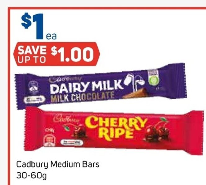 Cadbury Medium Bars 3060g offer at Foodland