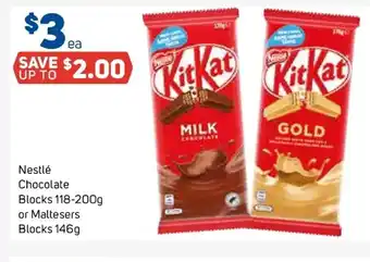Foodland Nestlé Chocolate Blocks 118-200g or Maltesers Blocks 146g offer