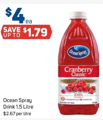 Foodland Ocean Spray Drink 1.5 Litre offer