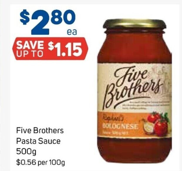 Five Brothers Pasta Sauce 500g offer at Foodland