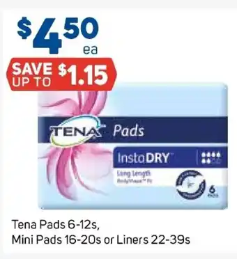 Foodland Tena Pads 6-12s, Mini Pads 16-20s or Liners 22-39s offer
