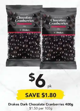 Drakes Drakes Dark Chocolate Cranberries 400g offer