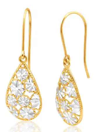 Shiels 9ct yellow gold & white gold filigree flower tear drop earrings offer