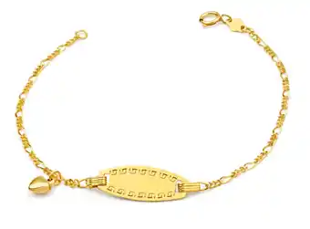 Shiels 9ct yellow gold id belcher 16cm bracelet with heart charms offer