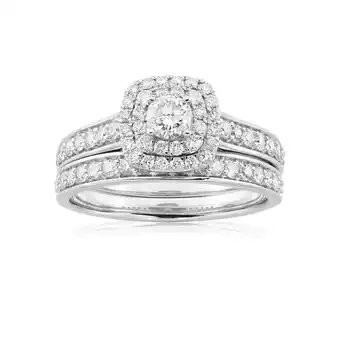 Shiels 9ct white gold 2 ring bridal set with 65 diamonds totalling 1 carat offer