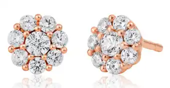 Shiels 9ct rose gold silver filled cubic zirconia flower studs offer