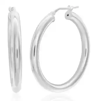 Shiels Sterling silver plain hoop 30mm earrings offer