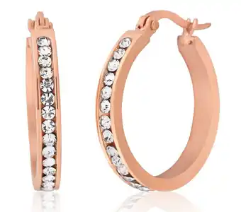 Shiels Stainless steel rose gold plated 25mm full circle crystal hoop earrings offer