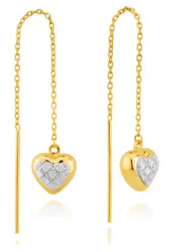 Shiels 9ct yellow gold stardust heart thread silver filled earrings offer