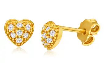 Shiels 9ct yellow gold silver filled cubic zirconia heart shape stud earrings offer
