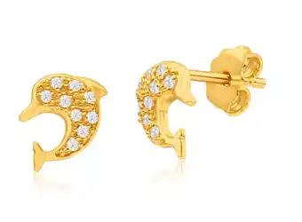 Shiels 9ct yellow gold silver filled cubic zirconia dolphin stud earrings offer