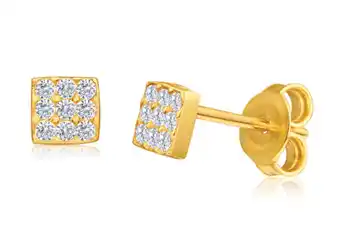 Shiels 9ct yellow gold silver filled cubic zirconia square shape stud earrings offer