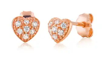 Shiels 9ct rose gold silver filled heart cubic zirconia studs offer